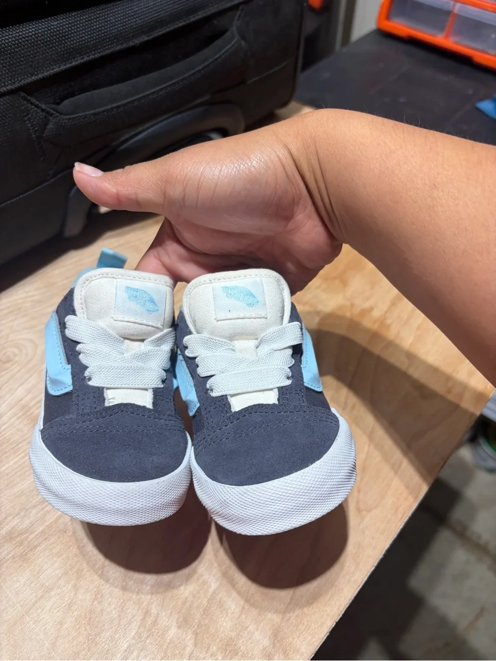 Vans Kids Black and Light Blue Suede Skate Sneakers